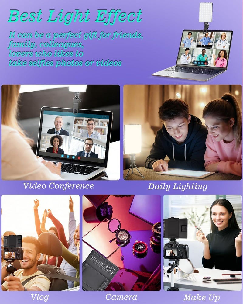 إي وورلد إضاءة سيلفي قابلة لإعادة الشحن مع 60 مصباح LED، إضاءة فيديو محمولة بمشبك للهواتف واللابتوب والكاميرا – لون أسود - Image 5